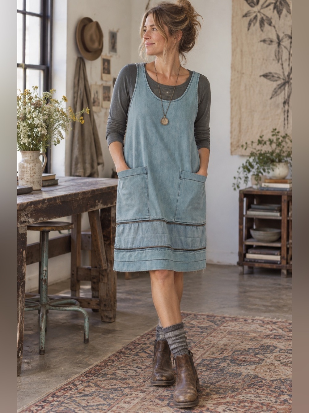 Prairie Underground Womens Pep Dress Sz S Organic Denim Jumper Zip Off Retro 90s
